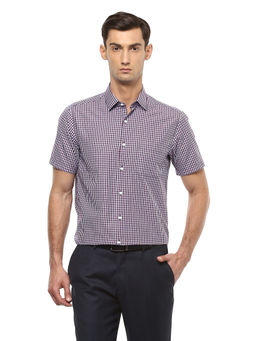 Peter England - Men Maroon Cotton Blend Regular Fit Shirt