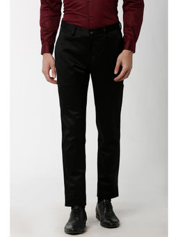 Peter England - Men Black Polyester Blend Slim Fit Trouser