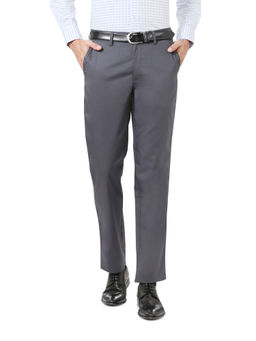 Peter England - Men Grey Cotton Blend Regular Fit Trouser