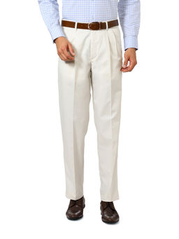 Peter England - Men Beige Cotton Blend Regular Fit Trouser