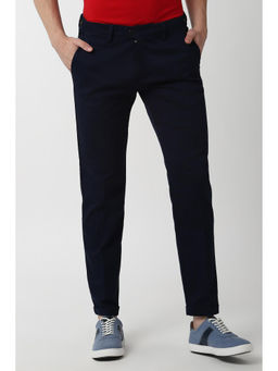 Peter England - Men Navy Blue Cotton Blend Super Slim Fit Trouser