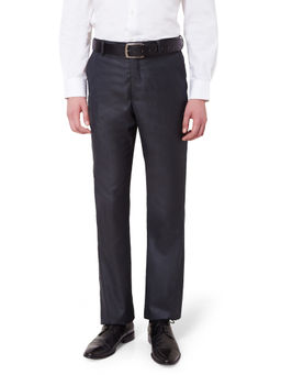 Peter England - Men Navy Blue Cotton Blend Regular Fit Trouser