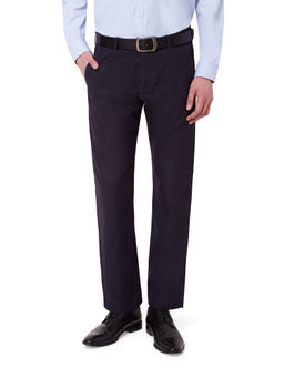 Peter England - Men Navy Blue Cotton Regular Fit Trouser