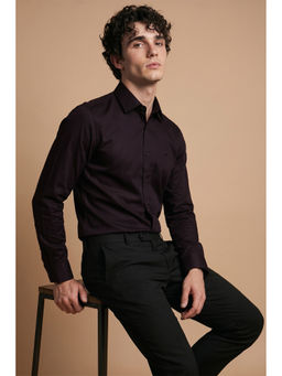 Simon Carter - Men Wine Cotton Blend Slim Fit Shirt
