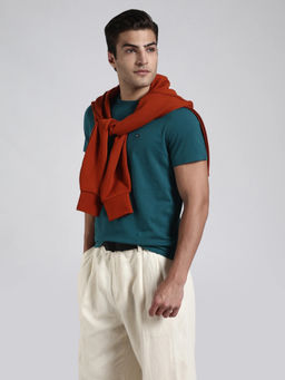 Tommy Hilfiger - Men Teal Cotton Slim Fit T-Shirt