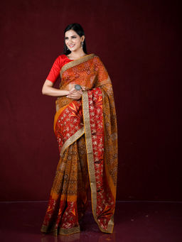EXCLUSIVA - Yellow Printed Cotton Saree with Unstitched Blouse