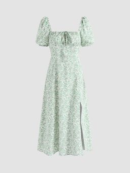 Cider - Green Ruths Ditsy Floral Square Neck Midi Dress