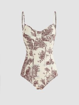 Cider - Brown Printed Toile De Jouy Bodysuit