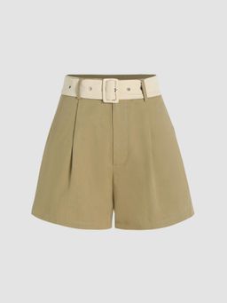 Cider - Brown Solid Mini Shorts with Belt (Set of 2)