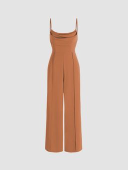 Cider - Orange Solid Cowl Neck Stitch Jumpsuit