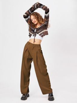 Cider - Brown Milk Tea Pleated Wide Leg Trouser