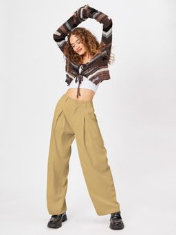 Cider - Khaki Milk Tea Pleated Wide Leg Trouser