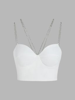 Cider - White Rhinestone Chain Crop Tank Top