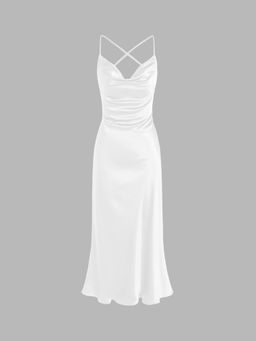 Cider - White Satin Cowl Neck Sleeveless Mermaid Midi Dress