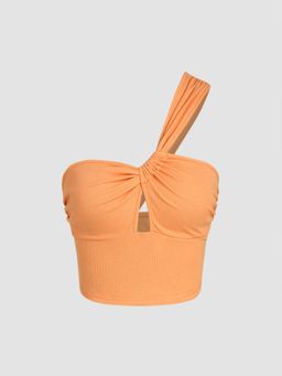 Cider - Orange Asymmetrical Halter Cut Out Crop Top