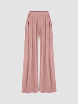 Cider - Pink Solid Elastic Waist Wide Leg Pant