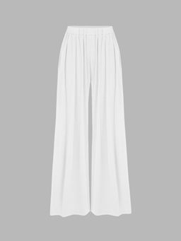 Cider - White Solid Elastic Waist Wide Leg Pant
