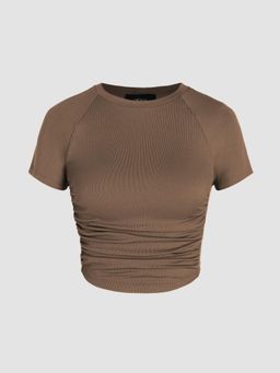 Cider - Brown Jersey Ruched Crop Top
