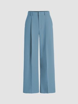 Cider - Blue High Waist Pleated Wide Leg Pant