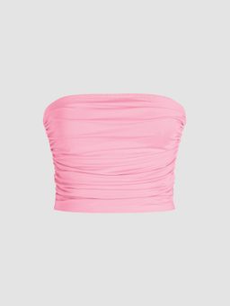 Cider - Pink Strapless Ruched Crop Top