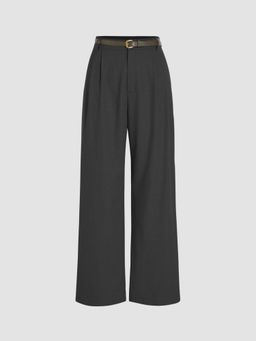 Cider - Black Linen Blend Solid Wide Leg Pant with Belt (Set of 2)
