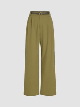 Cider - Green Linen Blend Solid Wide Leg Pant with Belt (Set of 2)