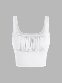 Cider - White Solid Ruched Cami Crop Top