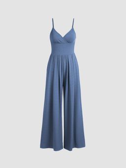 Cider - Blue Solid Cami Wide Leg Jumpsuit