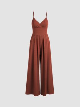 Cider - Brown Solid Cami Wide Leg Jumpsuit