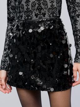 Cider - Black Sequin Mid Waist Mini Skirt