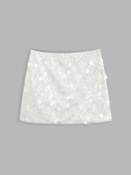 Cider - White Sequin Mid Waist Mini Skirt