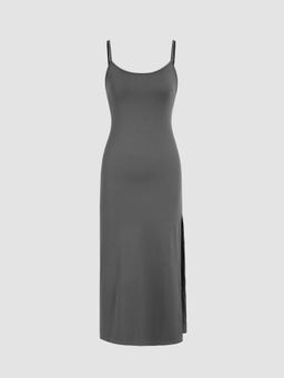 Cider - Grey Split Shoulder Strap Neck Midi Dress