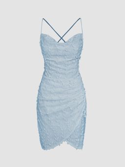 Cider - Blue Wrap Tie Back Criss Cross Mini Dress