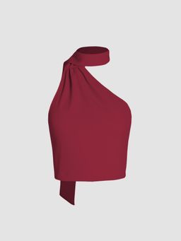 Cider - Maroon Asymmetrical Neck Crop Top