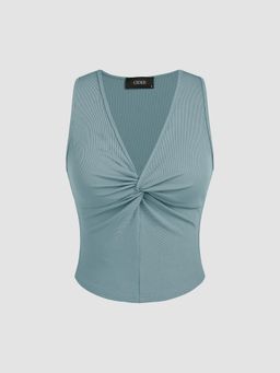 Cider - Blue Twist V-Neck Knit Crop Top