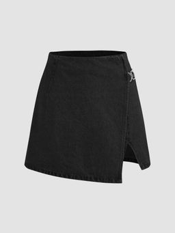 Cider - Black Denim Mid Waist Split Shorts