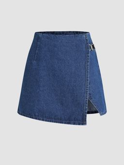 Cider - Blue Denim Mid Waist Split Shorts