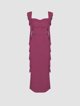 Cider - Pink Mesh Ruffle Hem Maxi Dress