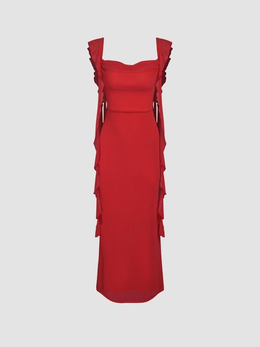 mesh ruffle hem maxi dress Vestido Maxi de Malla Georgia Ruffle - Azul/Combinado