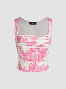 Cider - Pink Toile De Jouy Square Neck Tank Top