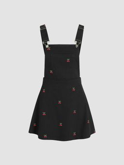 Cider - Black Cherry Embroidery Buckle Up Pocket Mini Dress