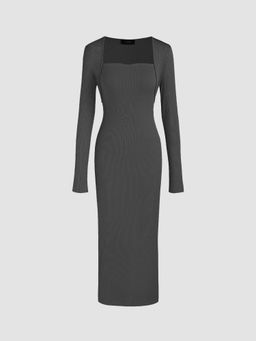 Cider - Black Solid Rib Tube Maxi Dress and Shrug (Set of 2)