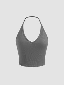 Cider - Grey Solid Halter Crop Top