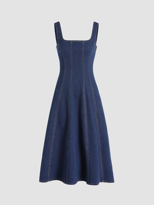 cider navy blue dress Buy Cider Navy Blue Denim Ruffle Cami Maxi Dress (XS) Online
