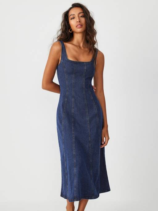 cider navy blue dress Buy Denim Ruffle Cami Maxi (XS) Online Sleeveless Color:Champagne Prom_Dress VINTAGE Women Royal Blue