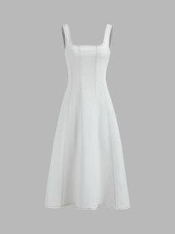 Cider - White Denim Ruffle Cami Maxi Dress
