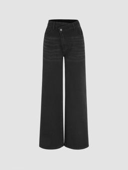 Cider - Black Denim High Waist Pocket Wide Leg Jeans