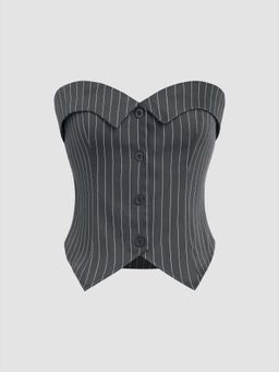 Cider - Grey Stripes Fold Over Button Tube Top