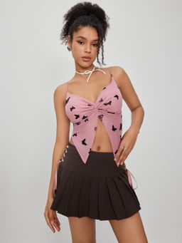 Cider - Pink Butterfly Twist Crop Top