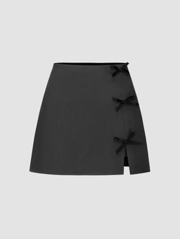 Cider - White Mid Rise Solid Bowknot Skort